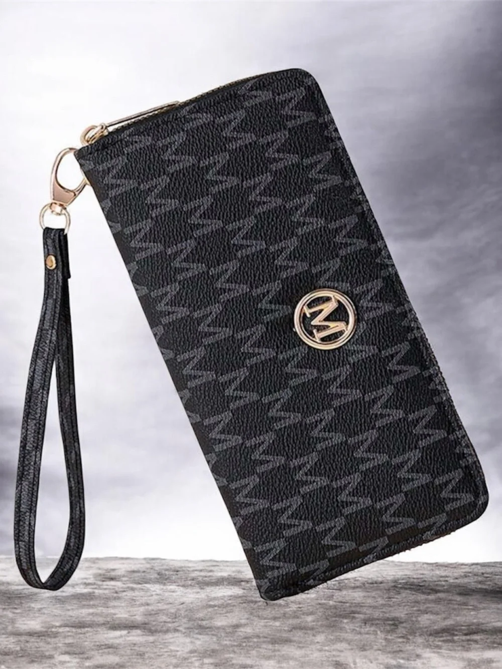 Black Zip-Around Wristlet Wallet